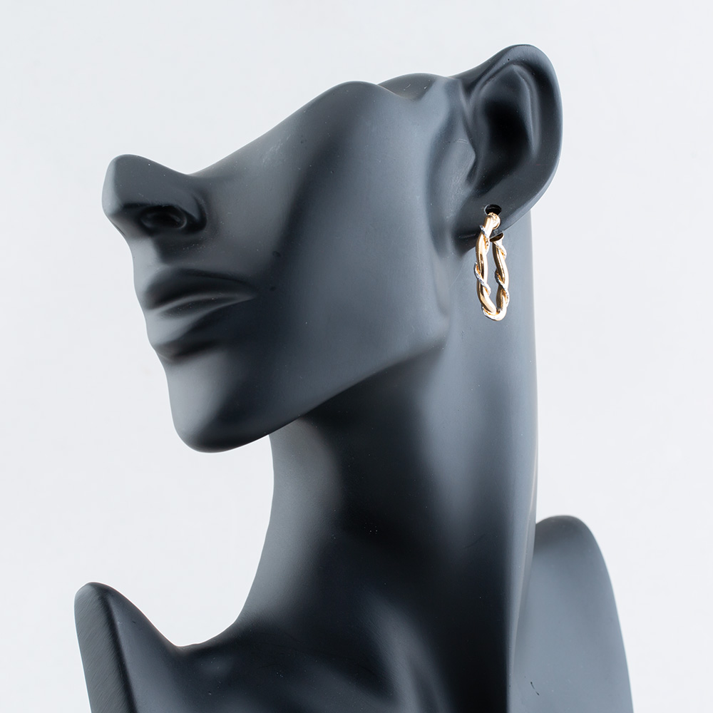 9ct Yellow Gold Two Tone Wave Rope Hoop Earrings UER137YW