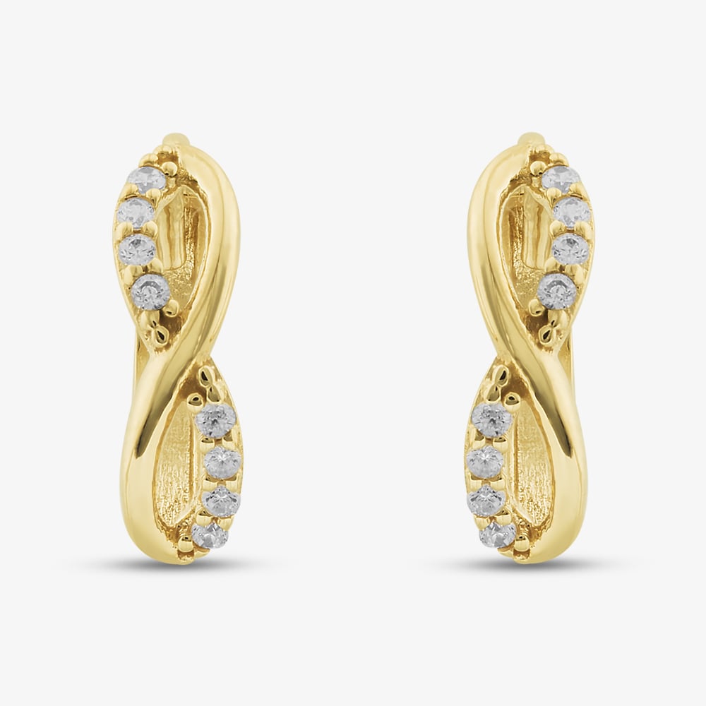 9ct Yellow Gold Cubic Zirconia Infinity 14mm Huggie Earrings GER245