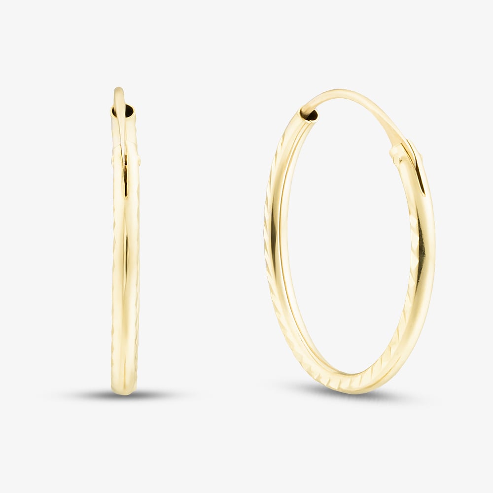 9ct Yellow Gold 15mm Diamond Cut Sleeper Hoop Earrings 1.53.9869