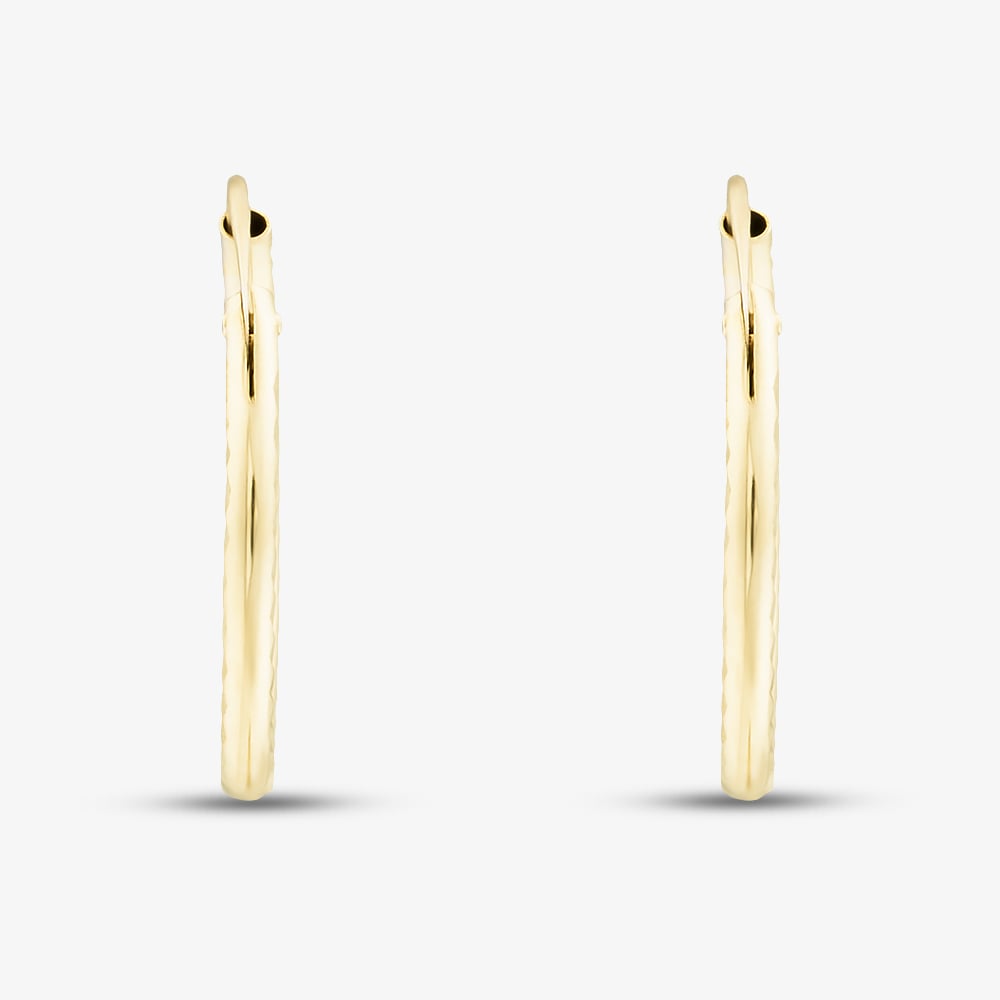 9ct Yellow Gold 15mm Diamond Cut Sleeper Hoop Earrings 1.53.9869