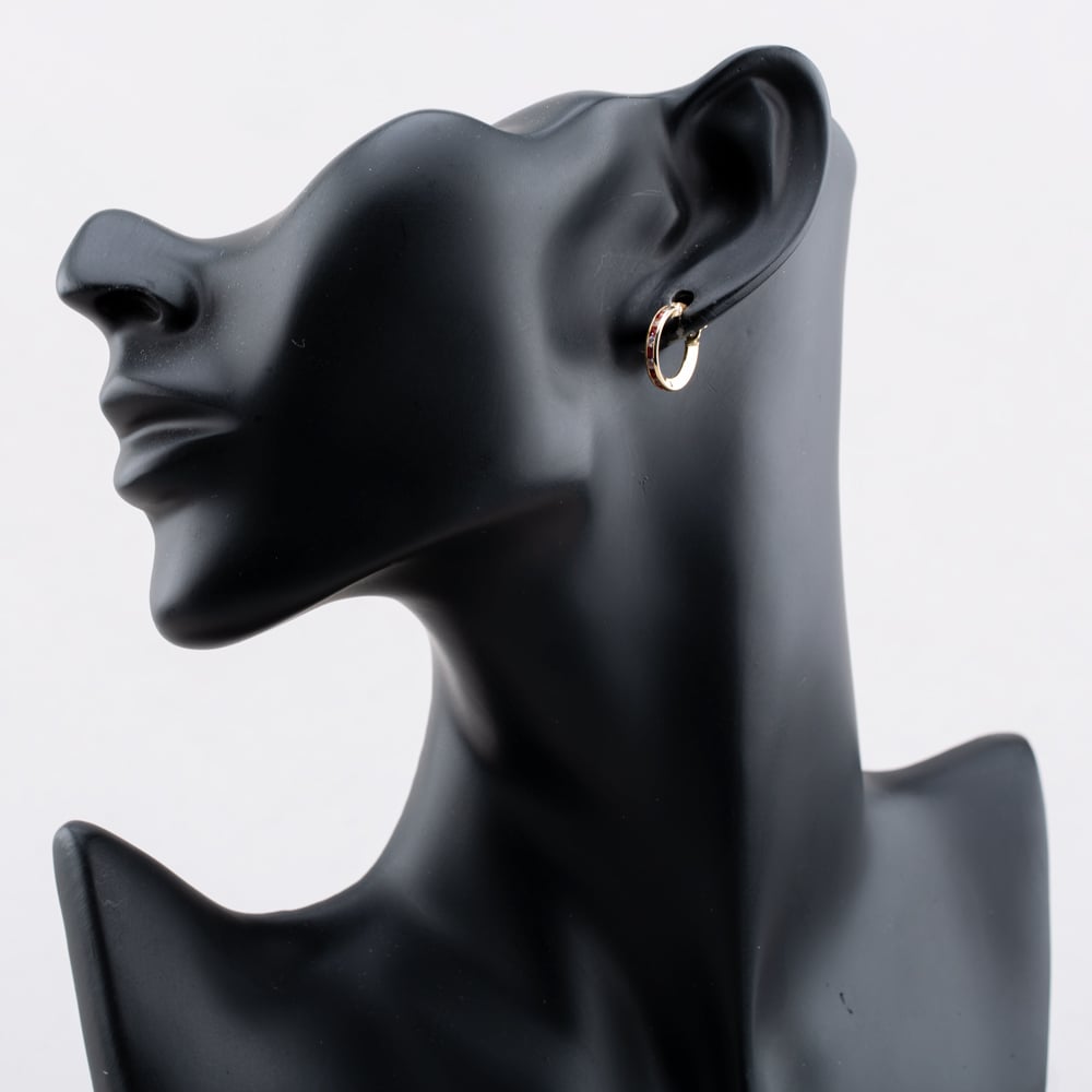 9ct Yellow Gold Red & White Cubic Zirconia 14mm Hoop Creole Earrings 1.58.7109