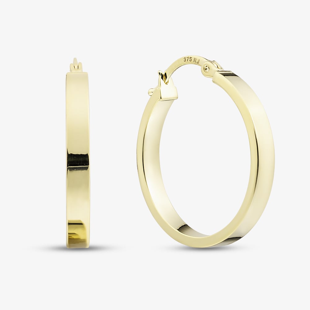 9ct Yellow Gold 3mm Flat Hoop Earrings E-RTPS-31520-9Y