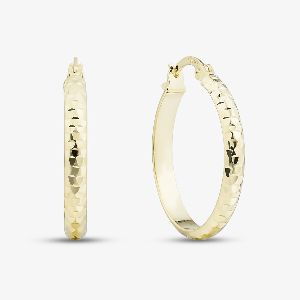9ct Yellow Gold Hammered Pattern Hoop Earrings E-HTCC-320-9Y