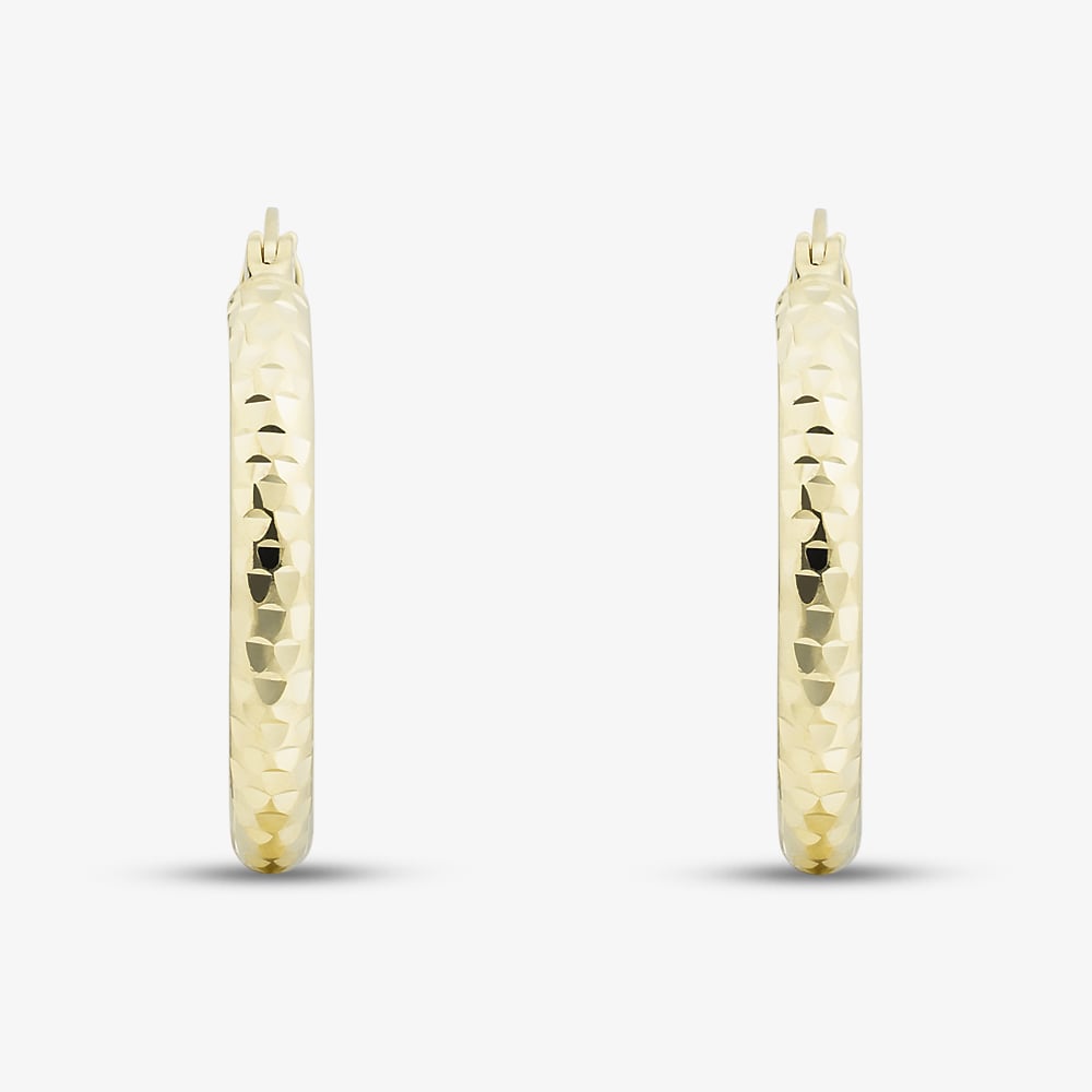 9ct Yellow Gold Hammered Pattern Hoop Earrings E-HTCC-320-9Y