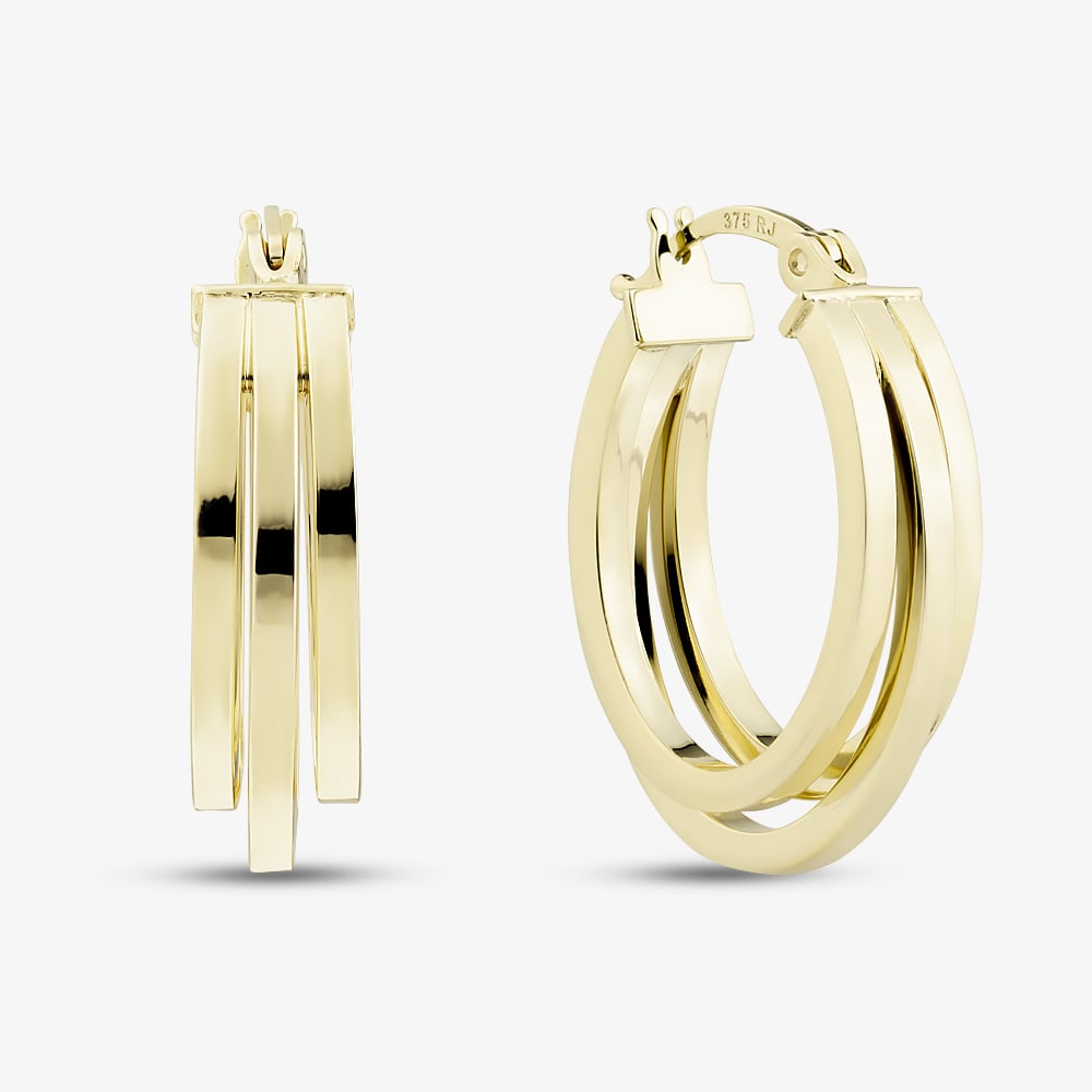 9ct Yellow Gold 15mm Triple Oval Hoop Earrings E-MSSD-30-9Y