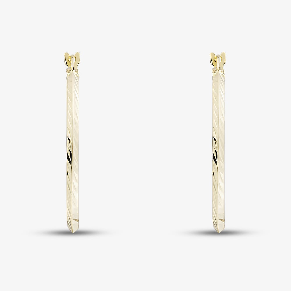9ct Yellow Gold 25mm Patterned Hoop Earrings OR.91521/25