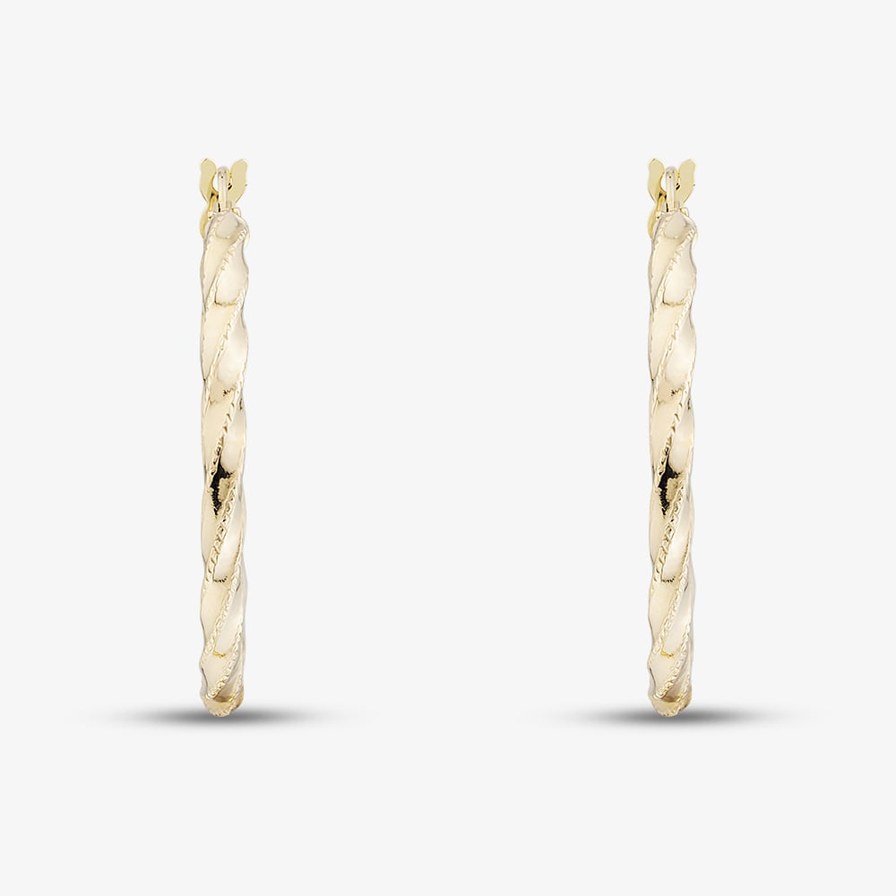 9ct Yellow Gold Twisted 25mm Hoop Earrings OR43325
