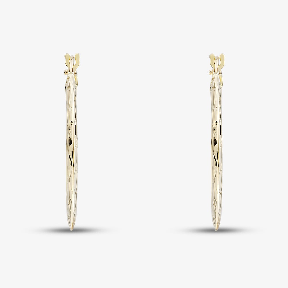 9ct Yellow Gold Medium Patterned Flat Hoop Earrings OR57420