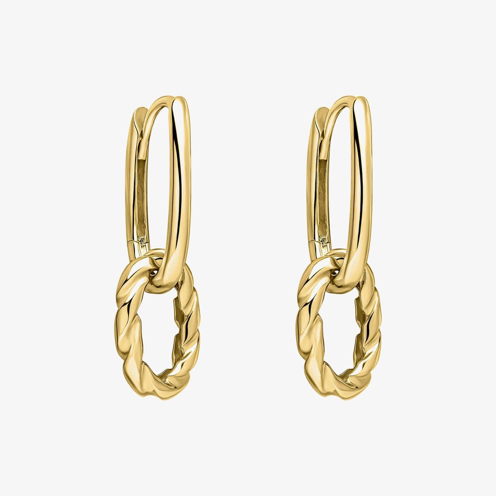 Gold Classic 9ct Yellow Gold Rope Twist Double Drop Hoop Earrings GE2539