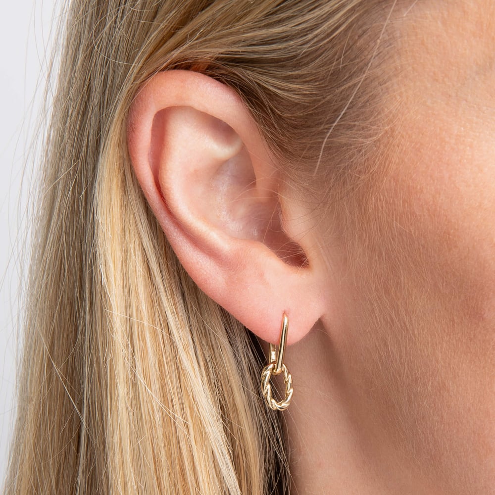 Gold Classic 9ct Yellow Gold Rope Twist Double Drop Hoop Earrings GE2539