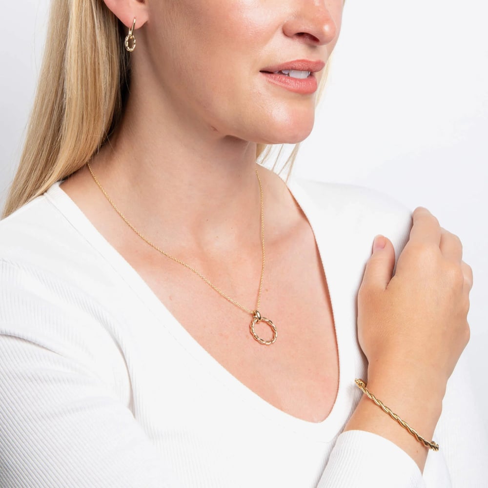 Gold Classic 9ct Yellow Gold Rope Twist Double Drop Hoop Earrings GE2539