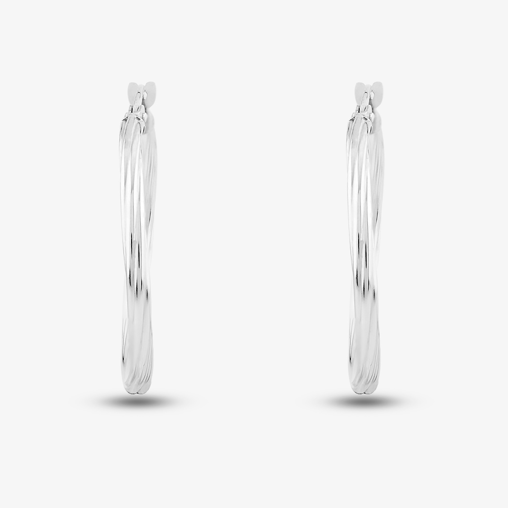 9ct White Gold Twist Hoop Earrings D01-5003-W