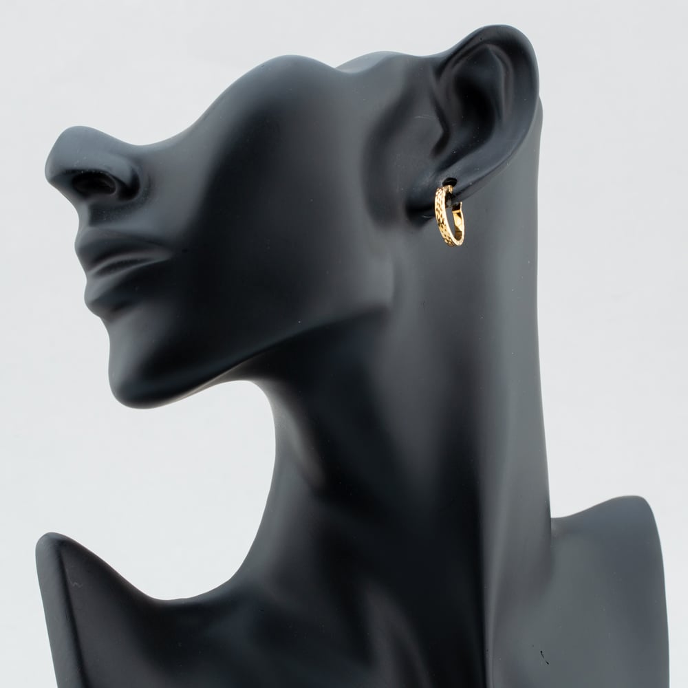 9ct Gold 10mm Diamond Cut Pine Hoop Earrings 1.51.1559