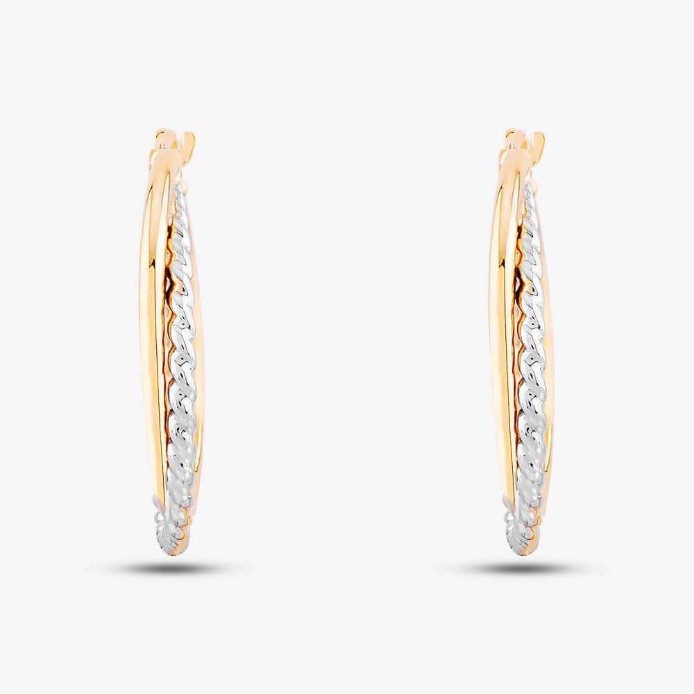 9ct Two Colour Gold Double Hoop Earrings ER947