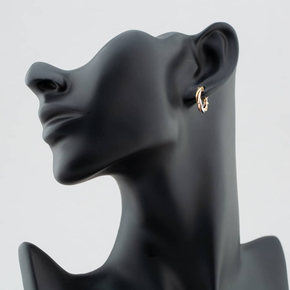 9ct Three Colour Gold 10mm Twisted Hoop Earrings ER524
