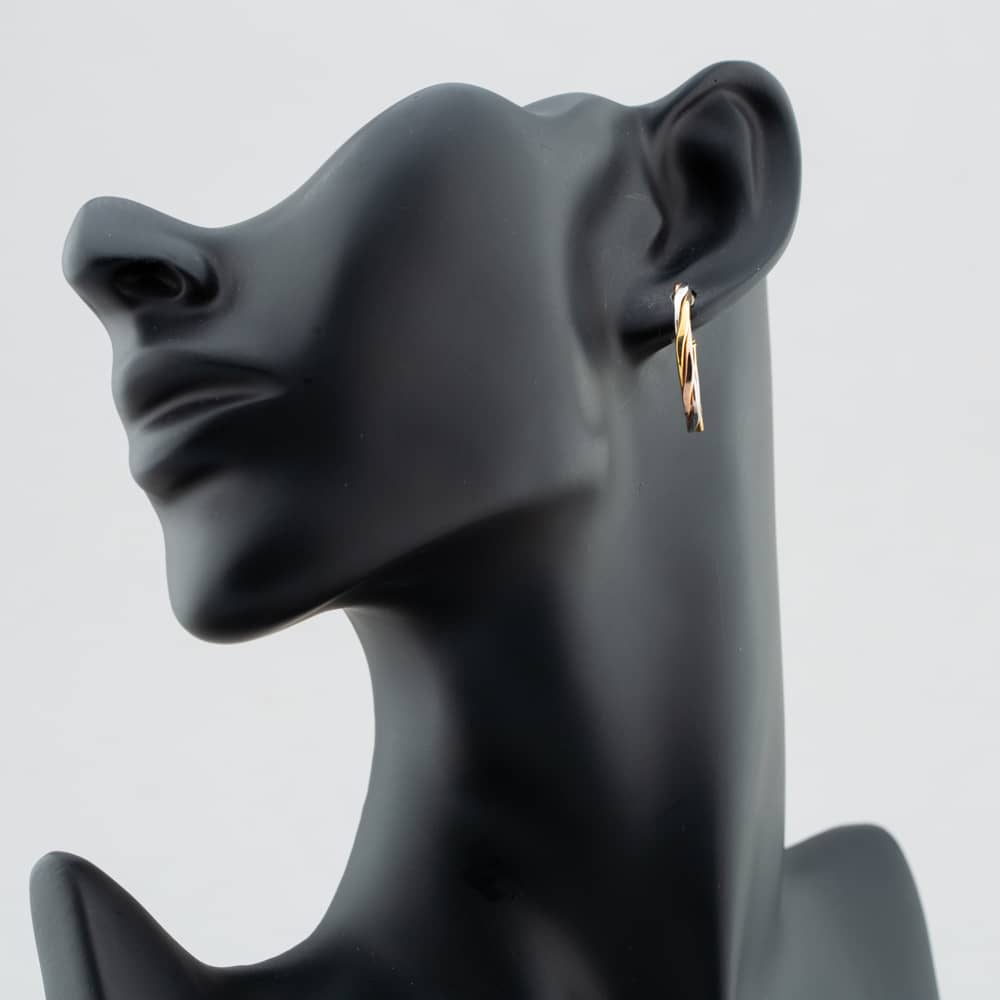 9ct Three Colour Gold 20mm Twisted Hoop Earrings ER526