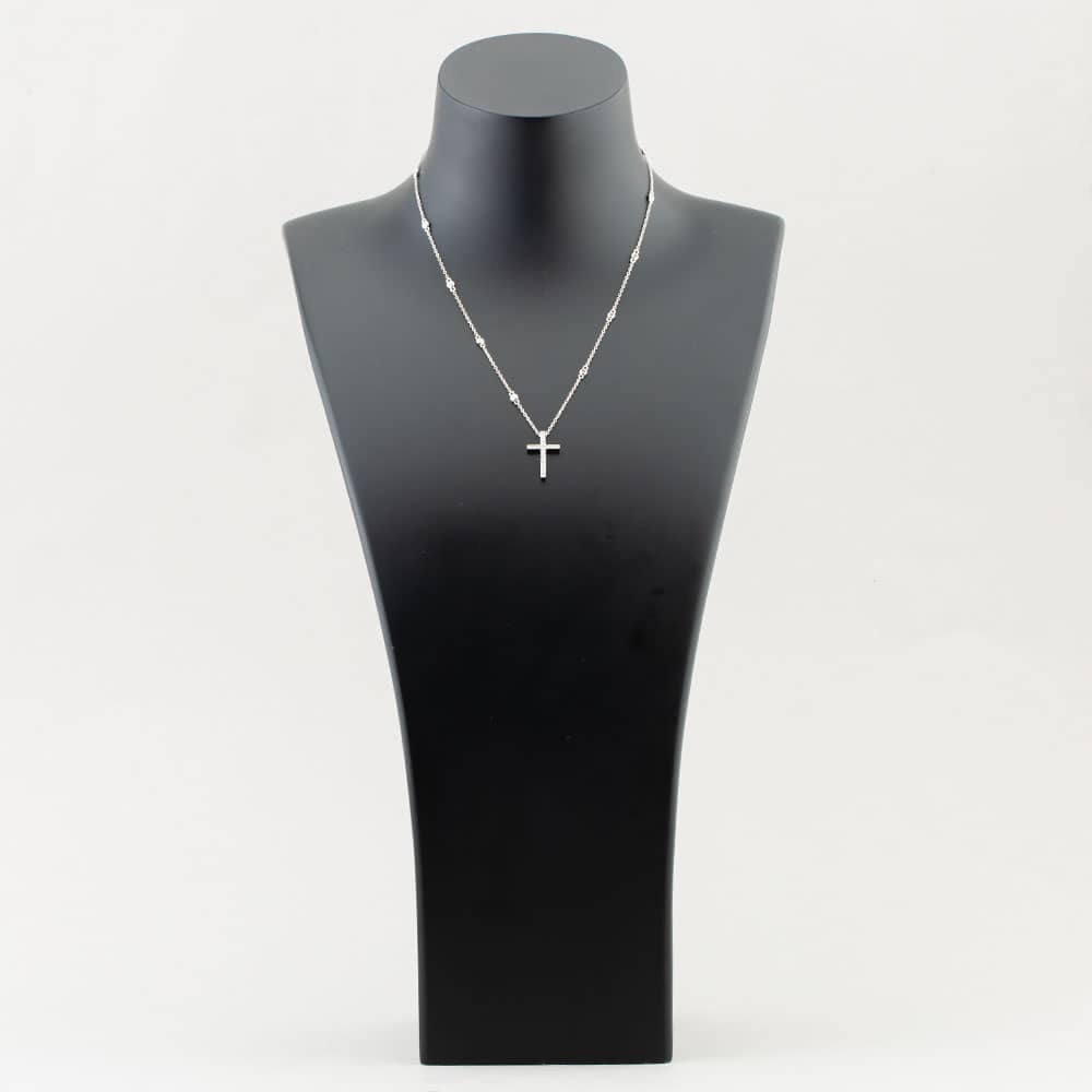 Silver Pave Cubic Zirconia Cross Pendant Chain 8.18.9490