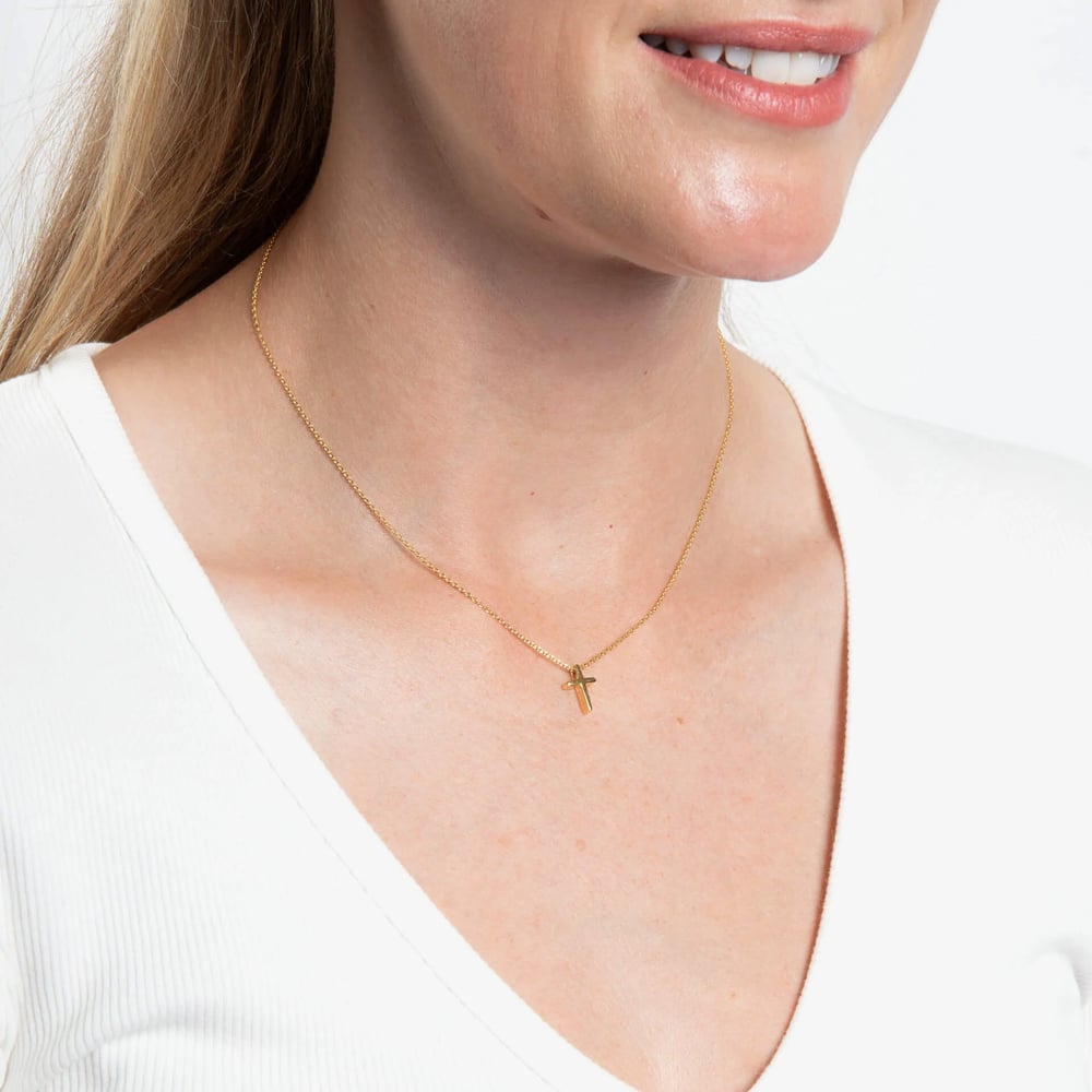Fashionista Gold Yellow Gold Tone Plated Sterling Silver Dainty Cross Slider Pendant N4783
