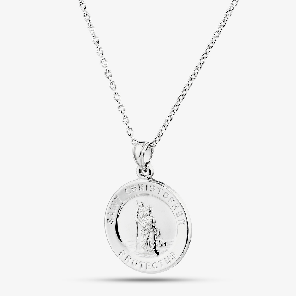 Fashionista Silver Sterling Silver Round St. Christopher Pendant SJR1013xCH18R1