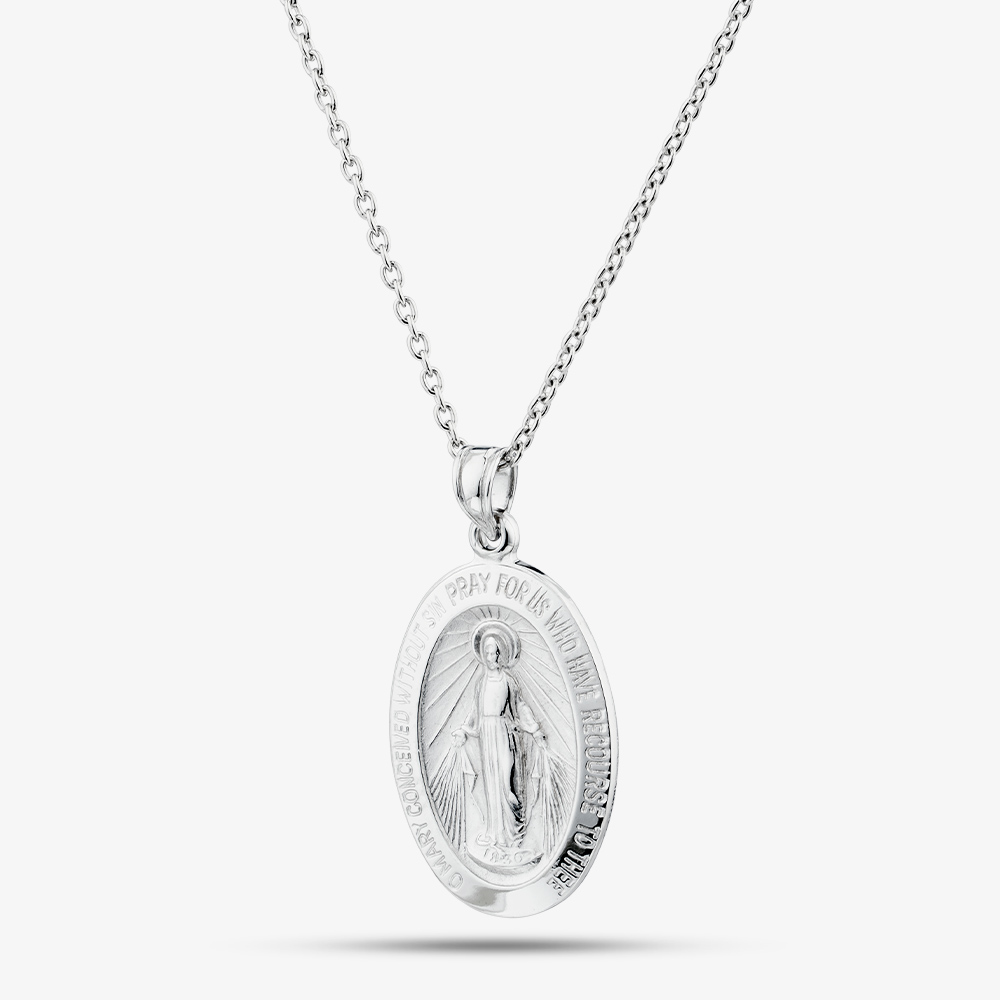 Fashionista Silver Sterling Silver Oval St. Mary Pendant SJR1023xCH18R1