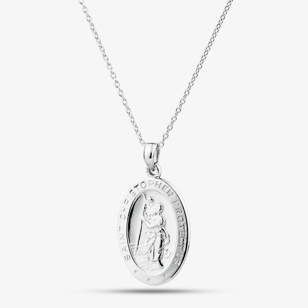 Fashionista Silver Sterling Silver Oval St. Christopher Pendant SJR1015xCH18R1
