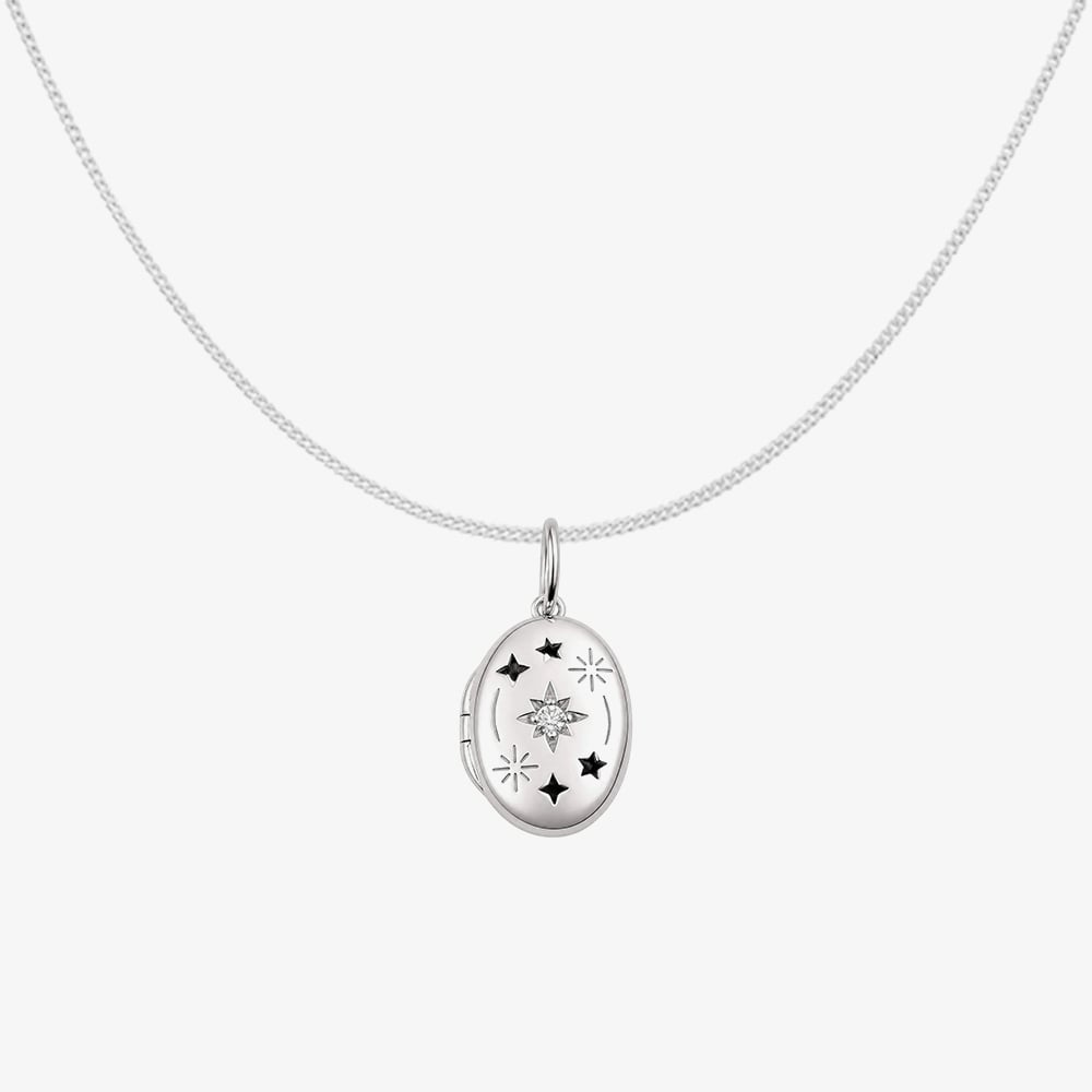 Fashionista Silver Sterling Silver Night Sky Star Locket Pendant P5638C N2326