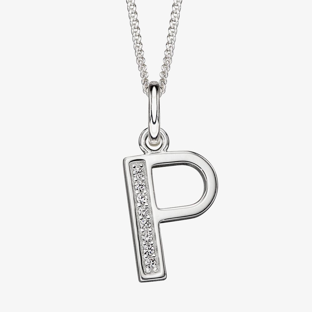 Product photograph of Sterling Silver Cubic Zirconia Initial Quot P Quot Pendant Necklace P4738cp from The Jewel Hut
