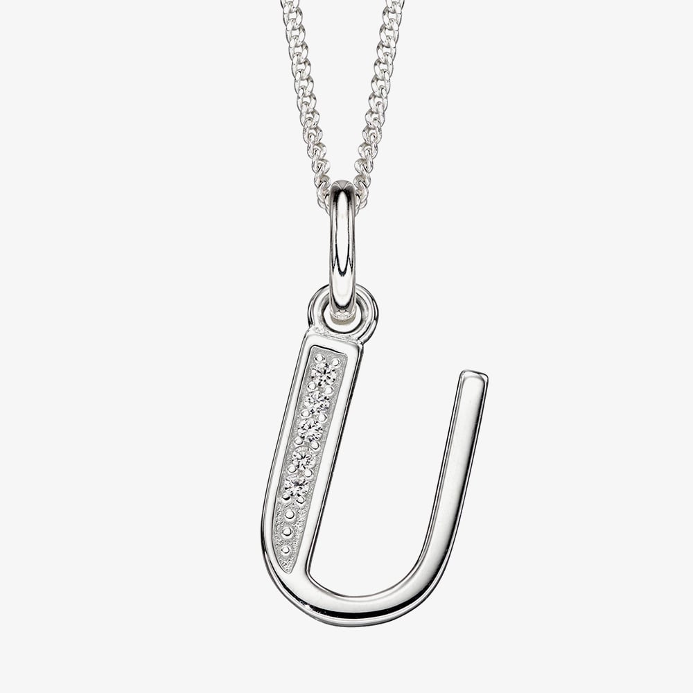 Product photograph of Sterling Silver Cubic Zirconia Initial Quot U Quot Pendant Necklace P4743cu from The Jewel Hut