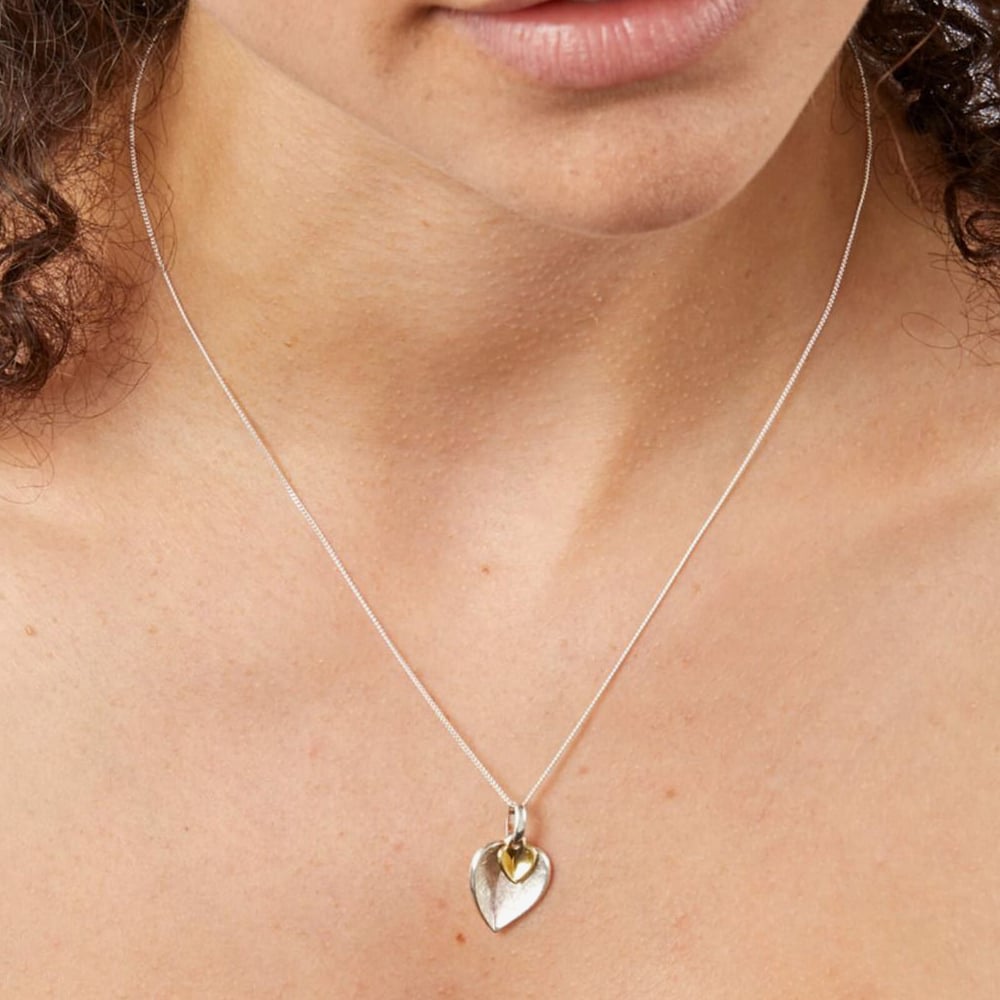 Sterling Silver Two-Tone Double Heart Necklace P3791 N2326