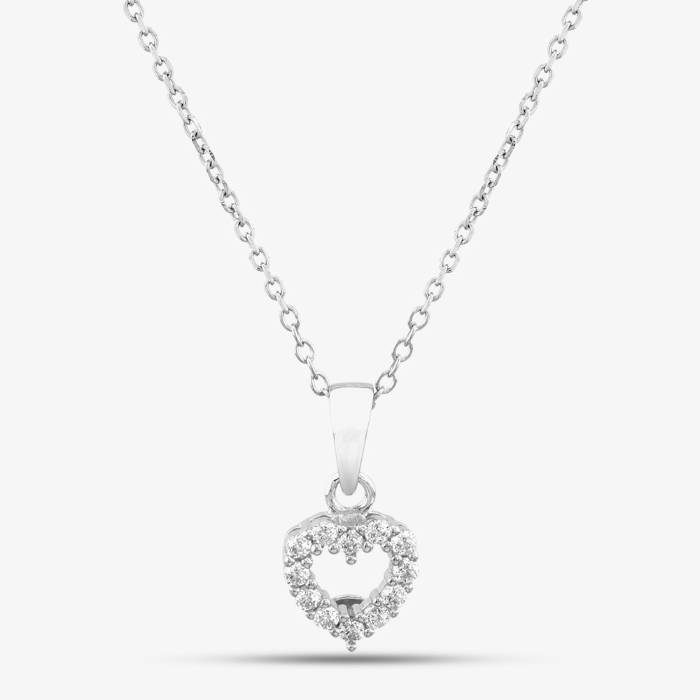 Product photograph of Silver Cubic Zirconia Open Heart Pendant Necklace Sp00179a from The Jewel Hut