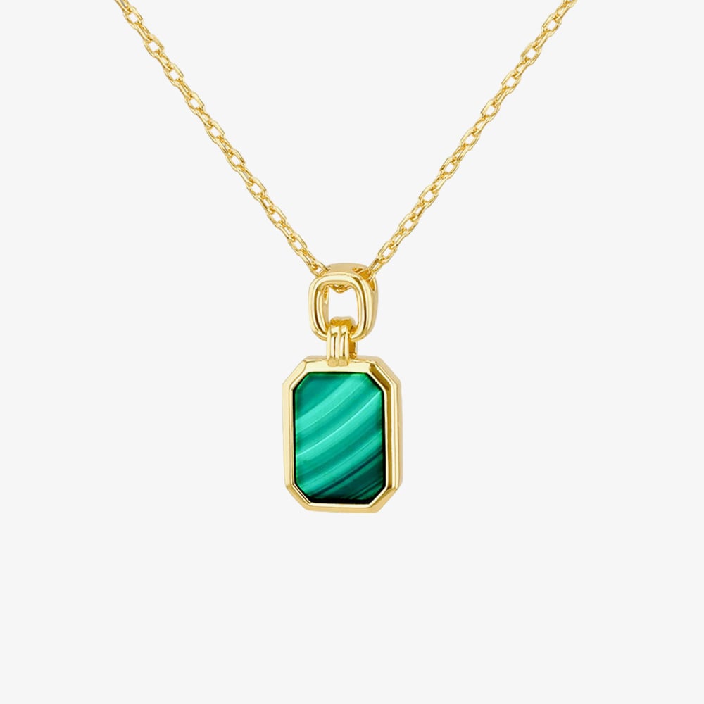 Product photograph of Luxe Silver Gold Plated Malachite Octagonal Necklace 8 12 0160 from The Jewel Hut