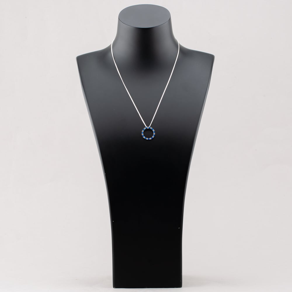 Sterling Silver Blue Cubic Zirconia Circle Pendant Necklace S6673