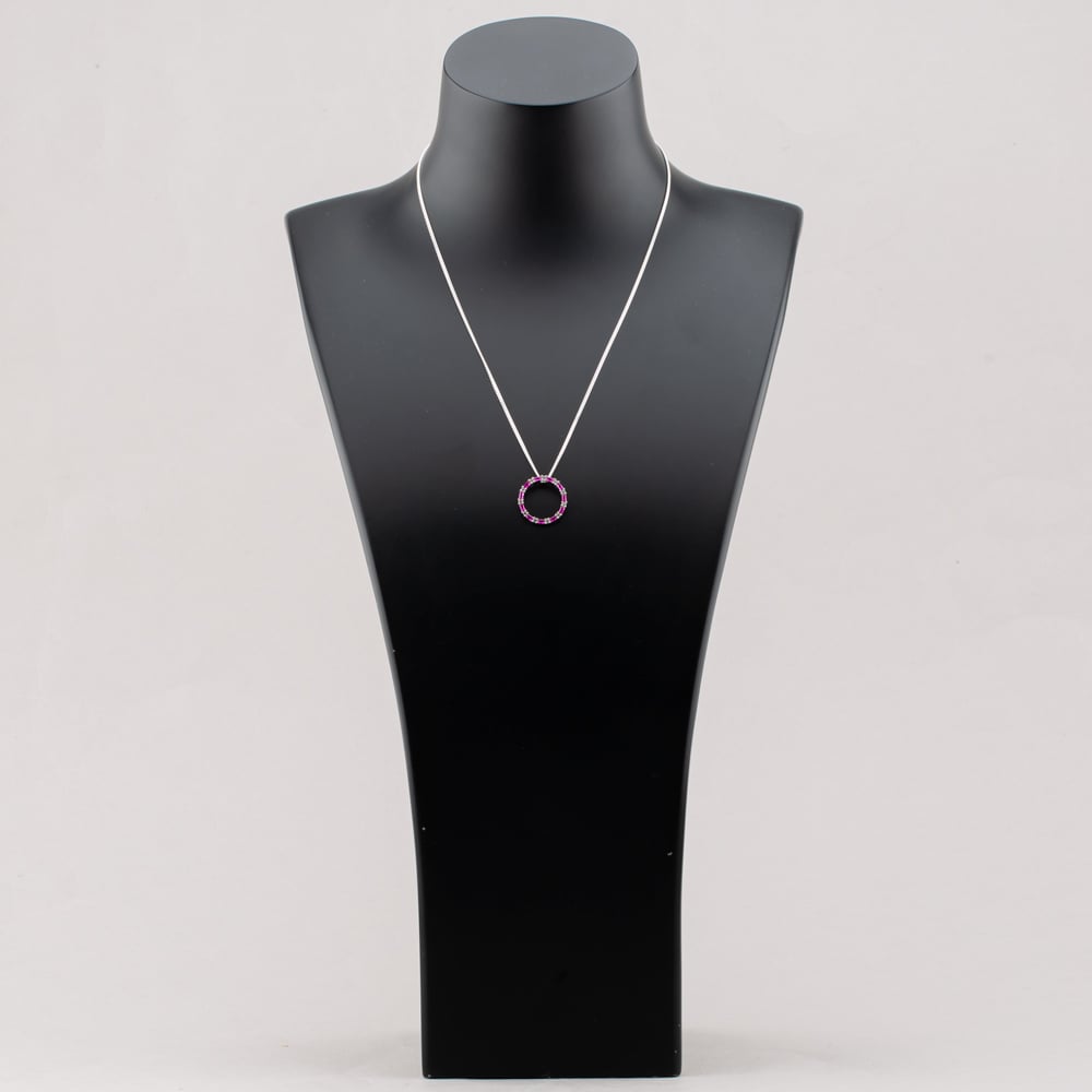 Sterling Silver Red Cubic Zirconia Circle Pendant Necklace S6674