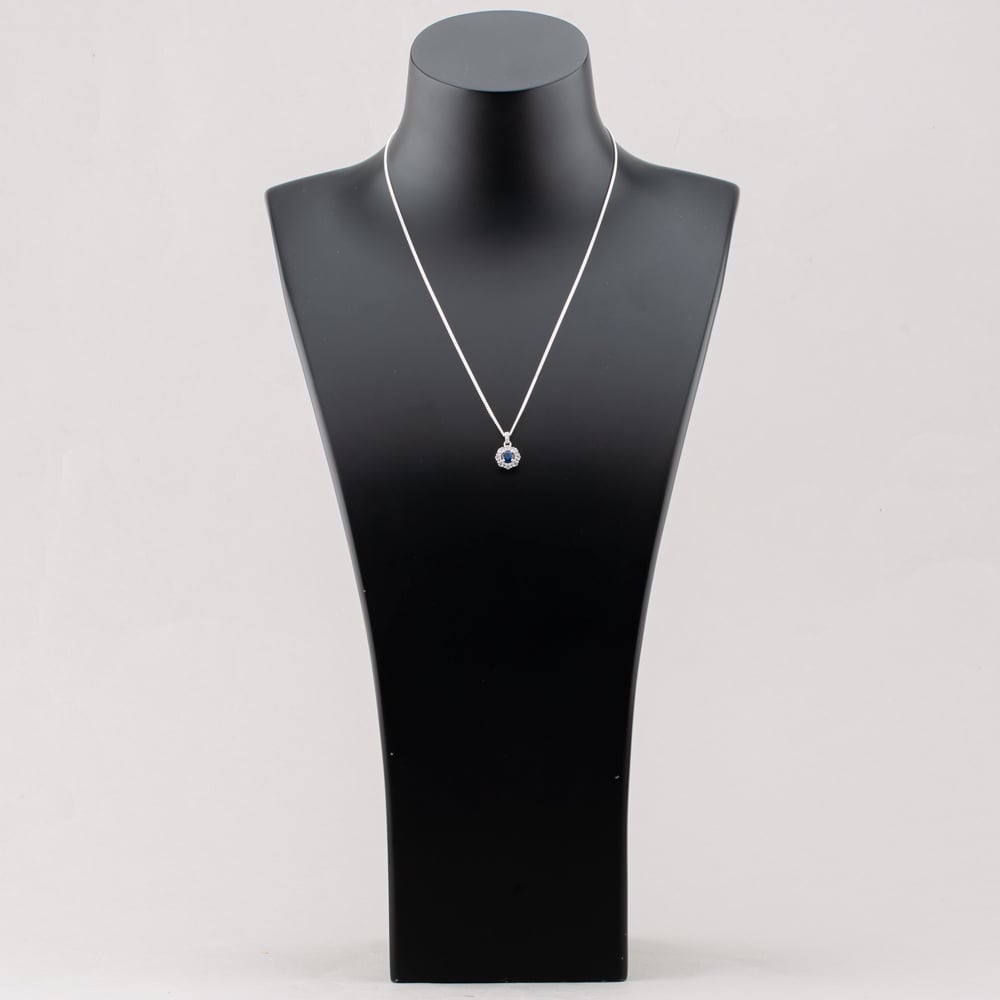 Sterling Silver Blue Cubic Zirconia Halo Pendant Necklace S6678