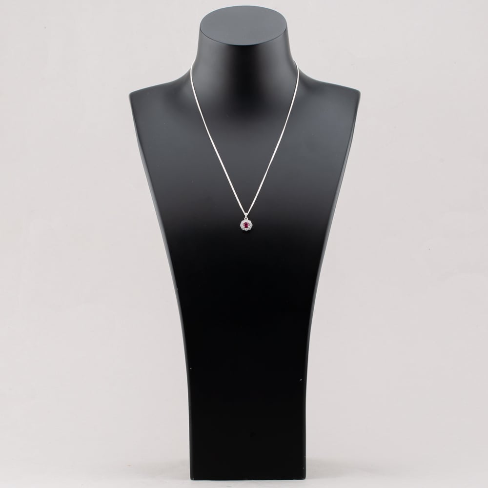 Sterling Silver Red Cubic Zirconia Halo Pendant Necklace S6679