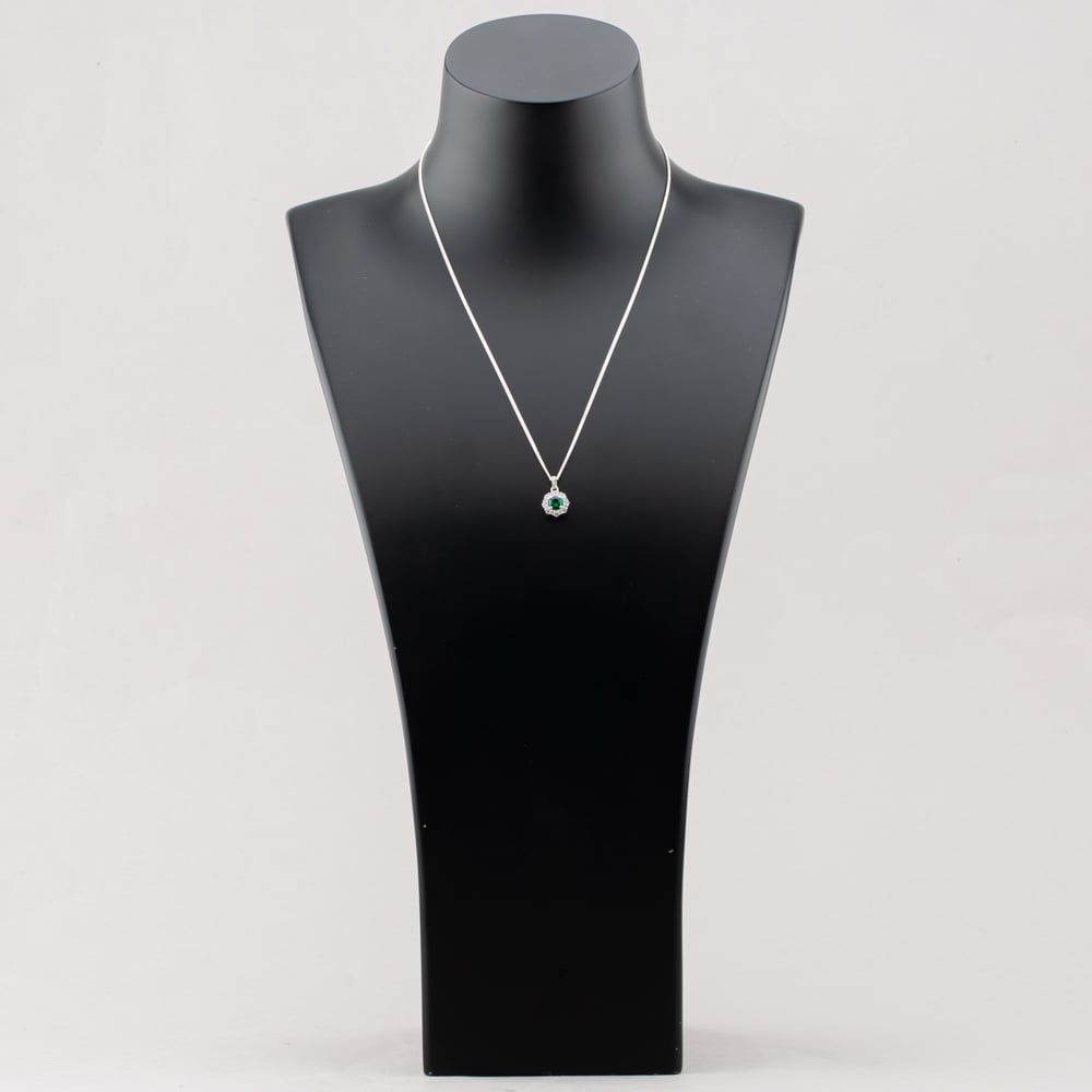 Sterling Silver Green Cubic Zirconia Halo Pendant Necklace S6680