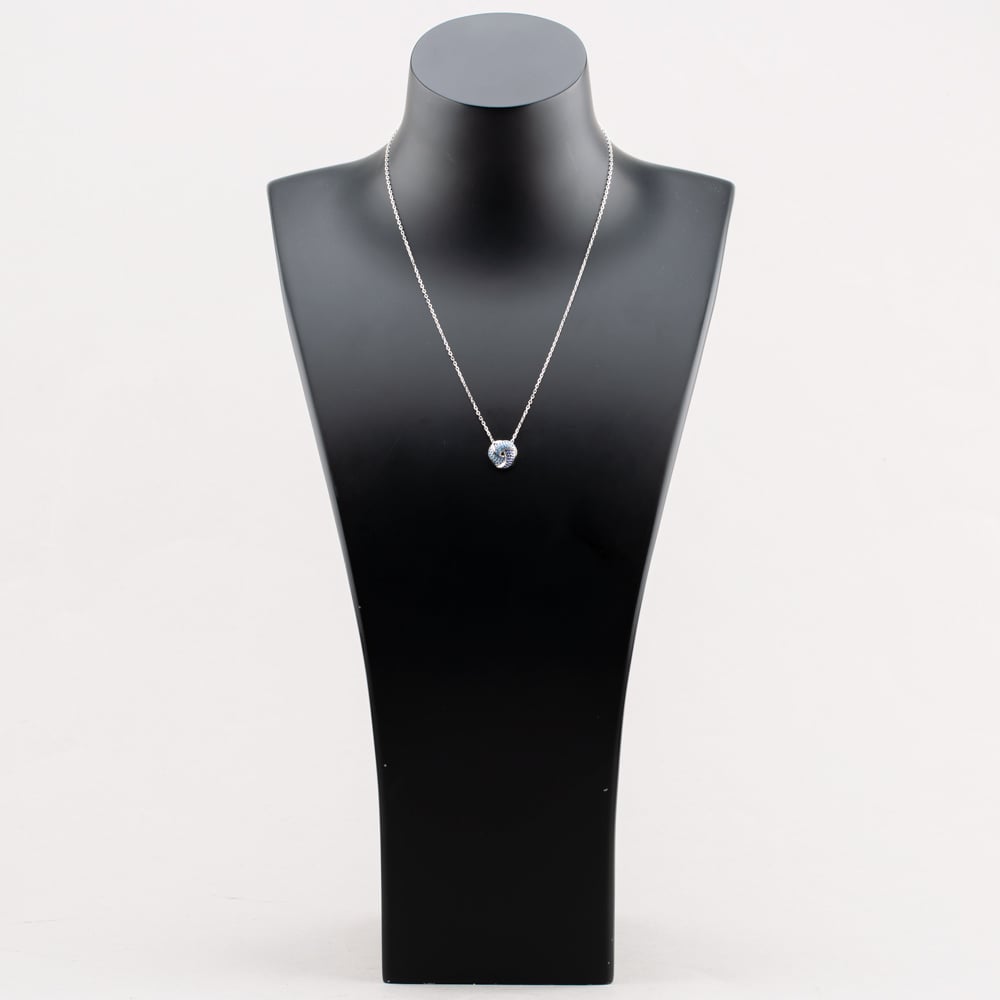 Silver Rhodium Plated Blue Pave Cubic Zirconia Knot Necklace 8.14.8010