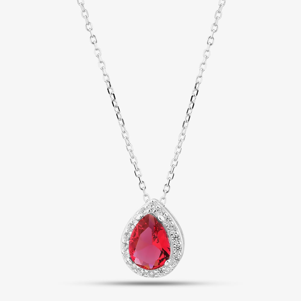 Click to view product details and reviews for Sterling Silver Red Cubic Zirconia Teardrop Halo Necklace 8193384.