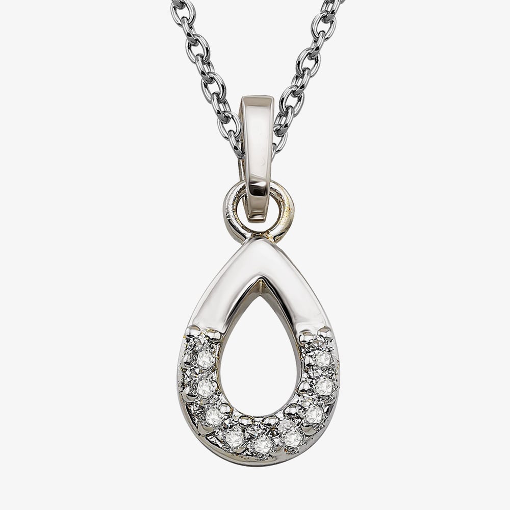 Sterling Silver Cubic Zirconia Open Teardrop Pendant Necklace MK-1005
