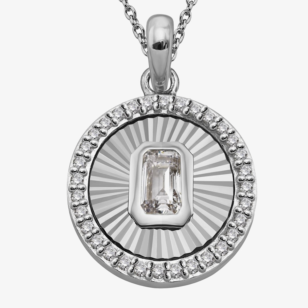 Sterling Silver Cubic Zirconia Medallion Pendant Necklace MK-1042