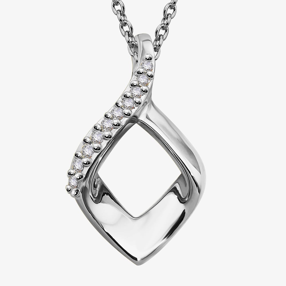 Sterling Silver Cubic Zirconia Diamond Shape Pendant Necklace MK-1001