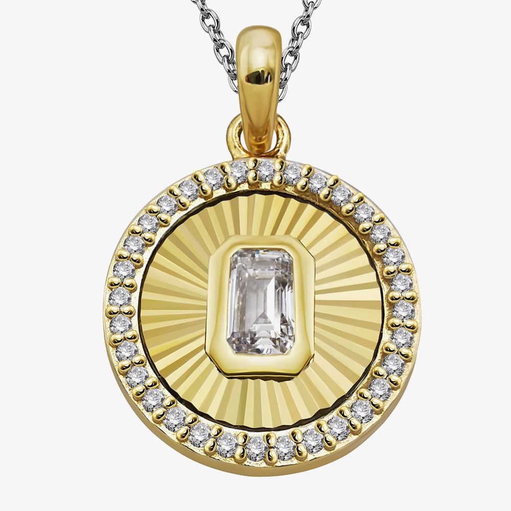 Gold Plated Cubic Zirconia Medallion Pendant Necklace MK-1042GO