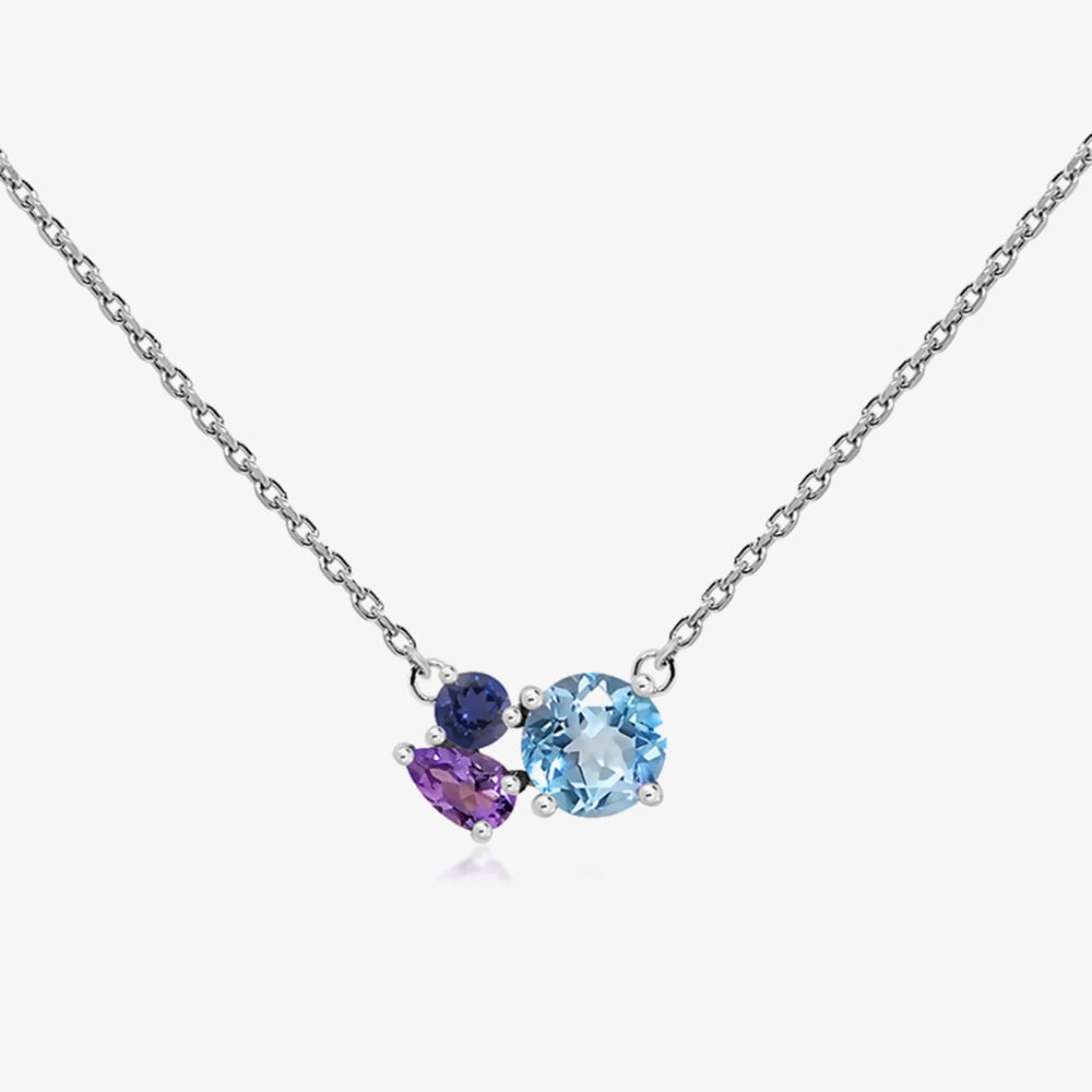 Sterling Silver Multi Stone Necklace MK-1059ABI