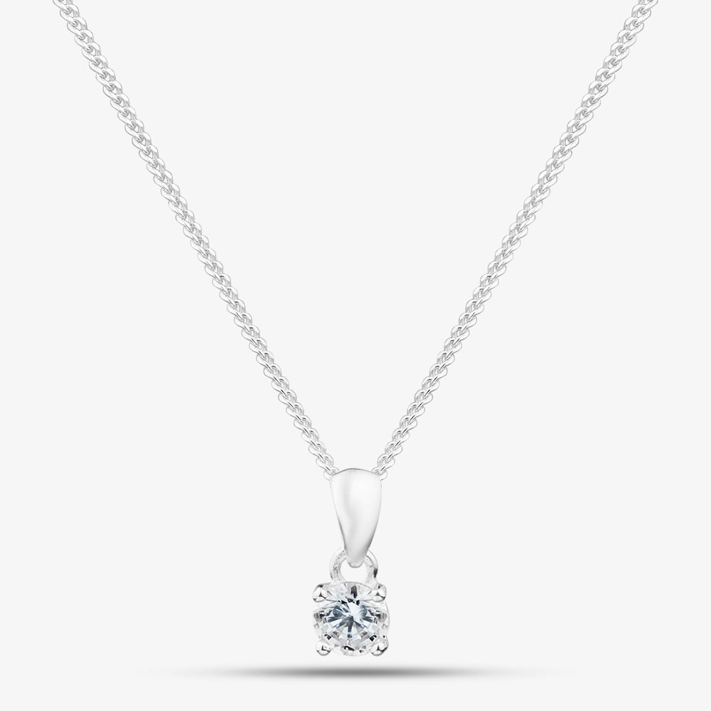 Fashionista Silver Silver 4mm Round Cut Cubic Zirconia Pendant PRD4 N2326 (BK)