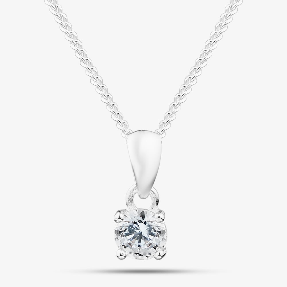Fashionista Silver Silver 4mm Round Cut Cubic Zirconia Pendant PRD4 N2326 (BK)
