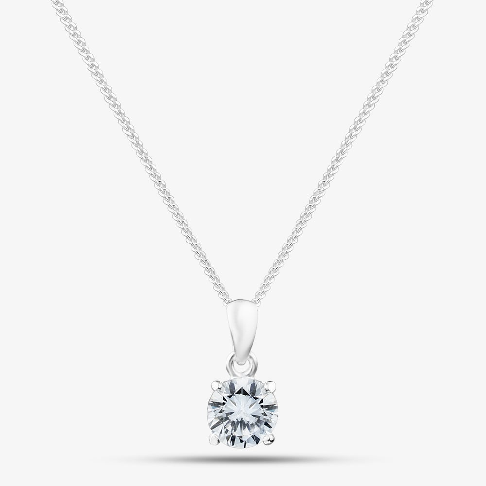 Fashionista Silver Silver 6mm Round Cut Cubic Zirconia Pendant PRD6 N2326 (BK)