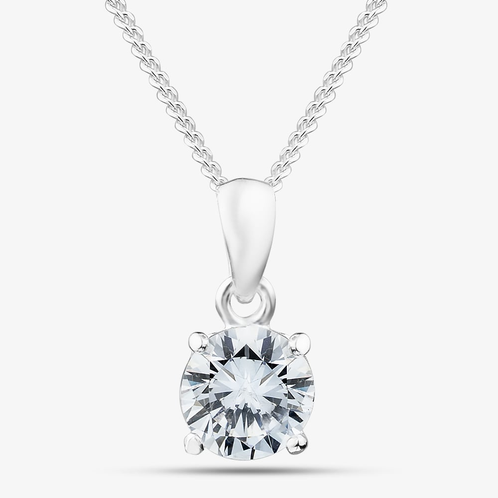 Fashionista Silver Silver 6mm Round Cut Cubic Zirconia Pendant PRD6 N2326 (BK)