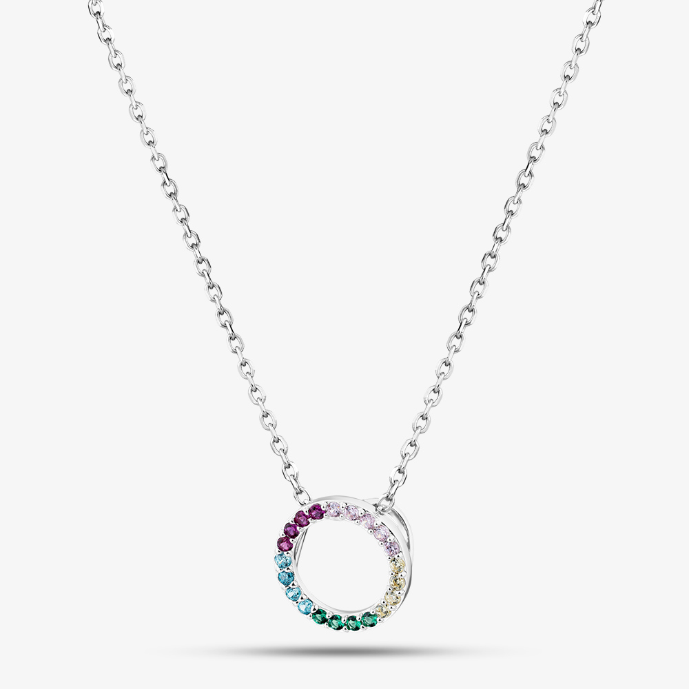 Fashionista Silver Sterling Silver Multi Coloured Cubic Zirconia Circle Pendant AP9602ENN