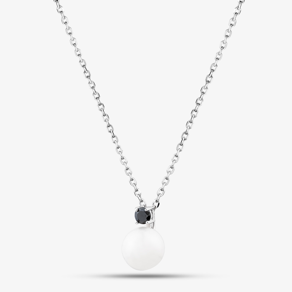 Fashionista Silver Sterling Silver Freshwater Pearl &amp; Black Cubic Zirconia Pendant AP13973BKZ