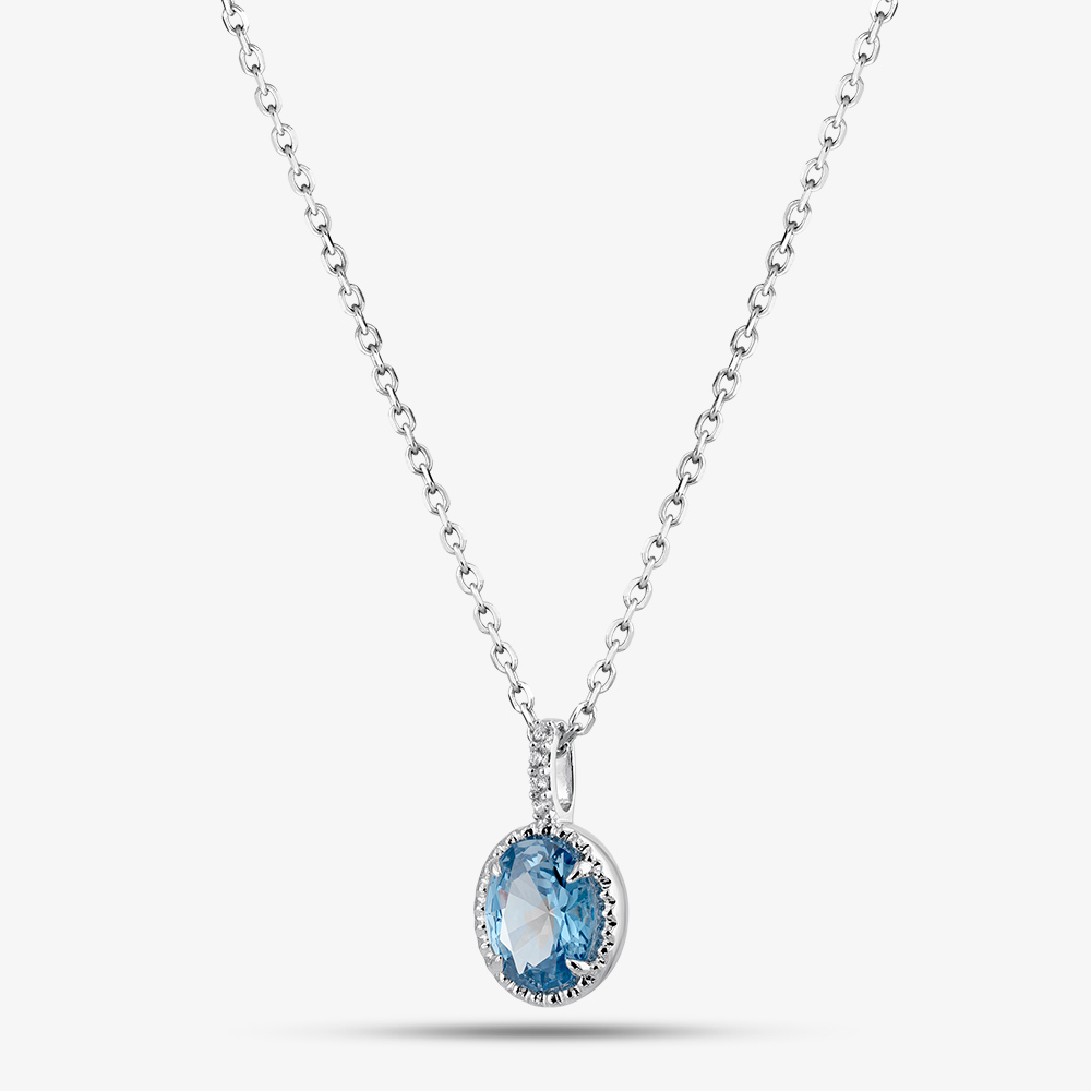 Fashionista Silver Sterling Silver Oval Cut Blue Cubic Zirconia Pendant AP15394Z